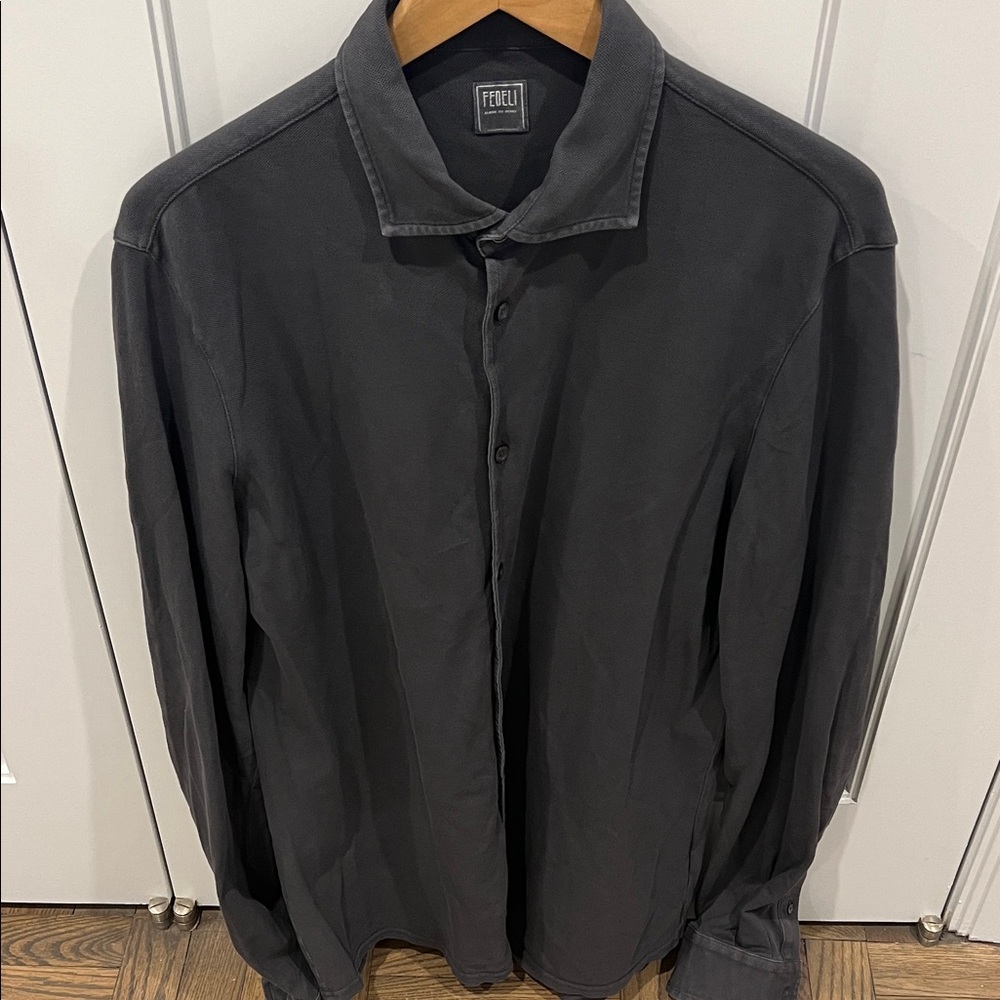 FEDELI Men's Casual Button Down Shirt - Dark Gray